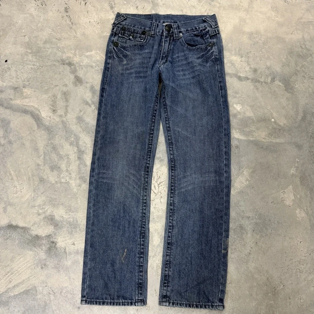 True Religion Billy Jeans Mens 30 Blue Good Studded Flap Pocket Straight Leg